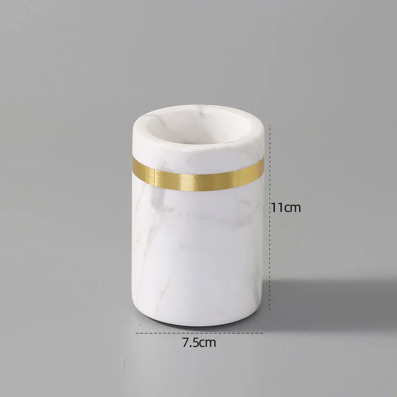Kit Accessoires Salle de Bain en Marbre Naturel Blanc et Or