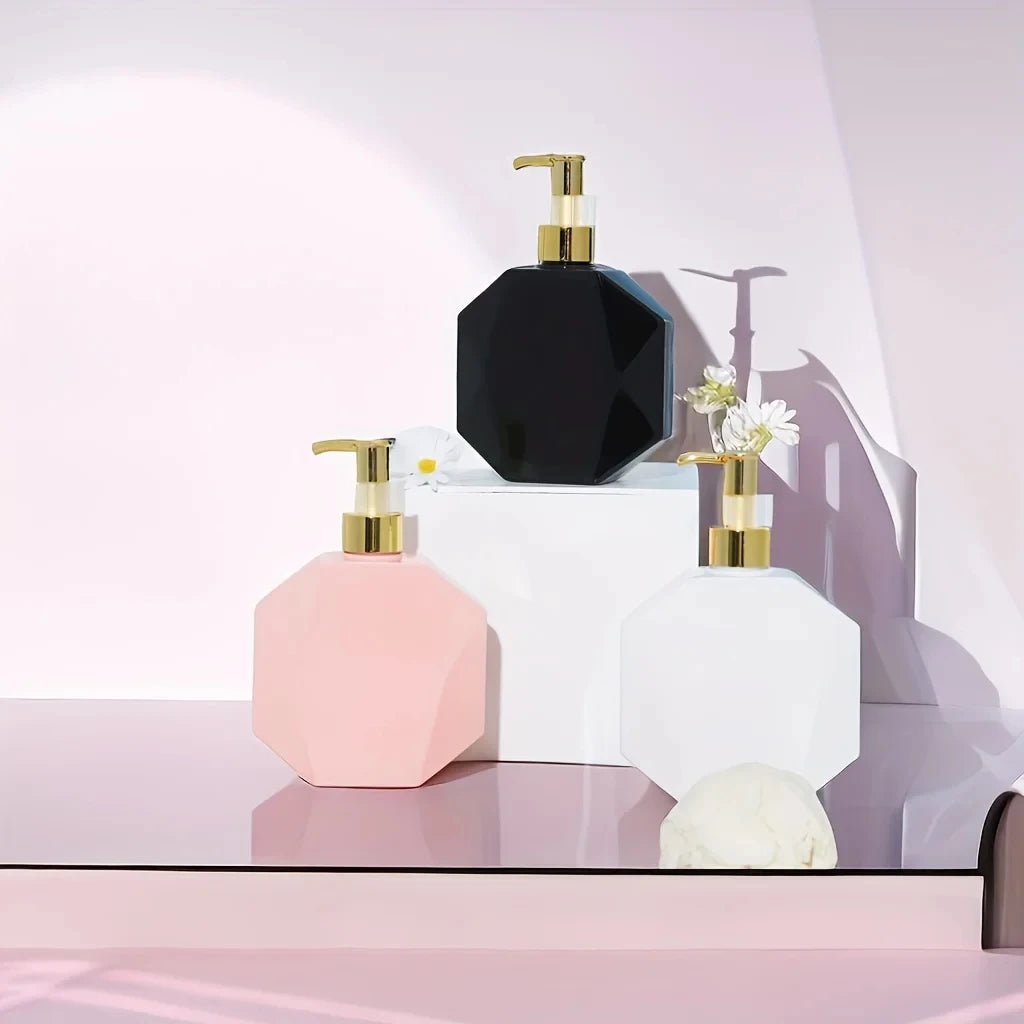 Distributeur De Savon Octogonal Élégant - Finitions Pastel, Noir Et Doré
