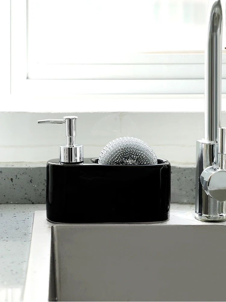 Distributeur De Savon Avec Emplacement Porte-Éponge Intégré En Céramique