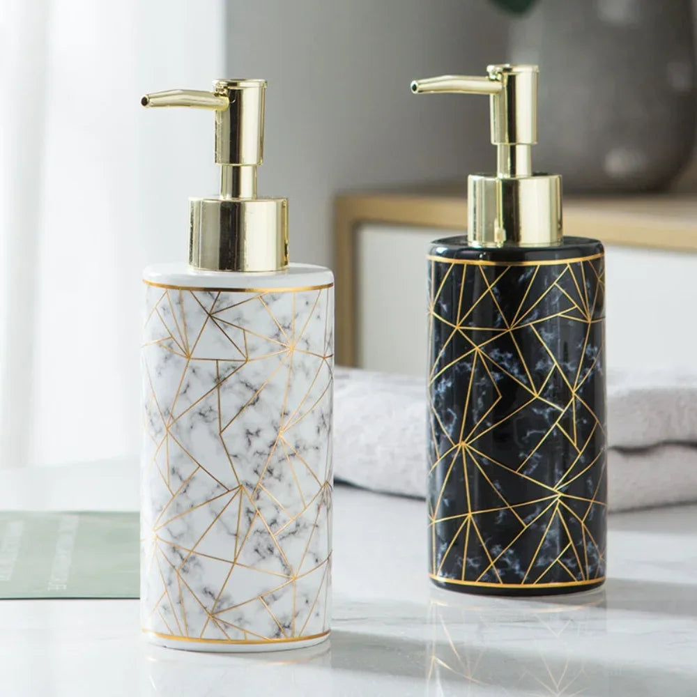Distributeur De Savon En Céramique Effet Marbre Avec Motif Doré