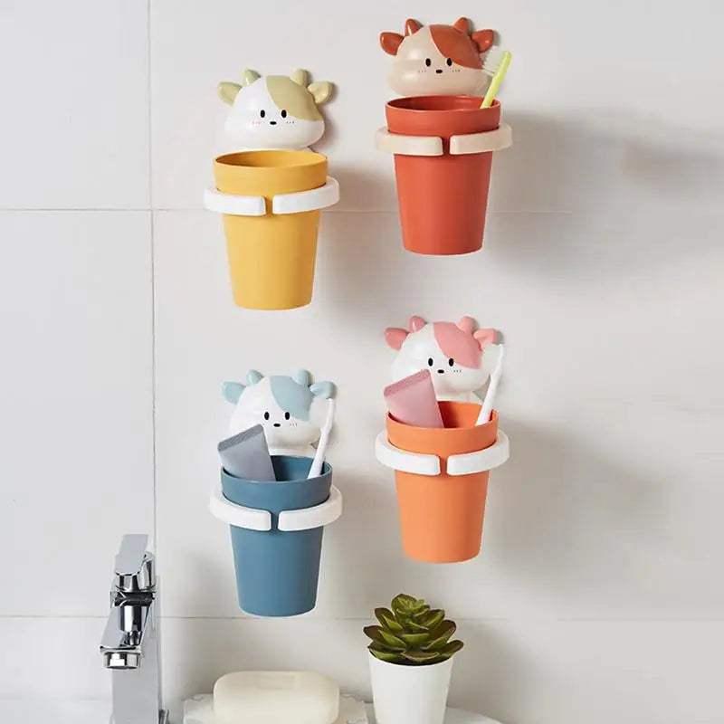 Porte-Brosse À Dents Mural Enfants Avec Gobelets Design Vache Colorée