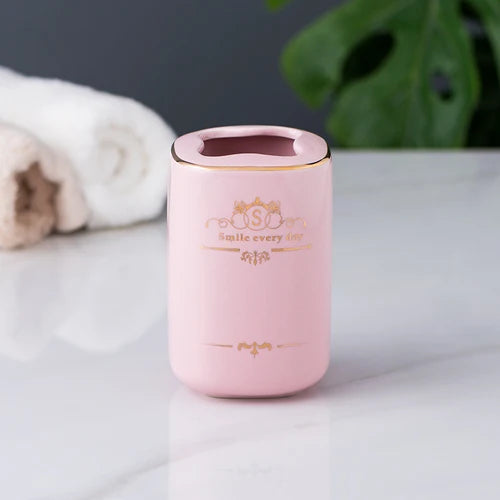 Kit Accessoires Salle de Bain en Céramique Rose