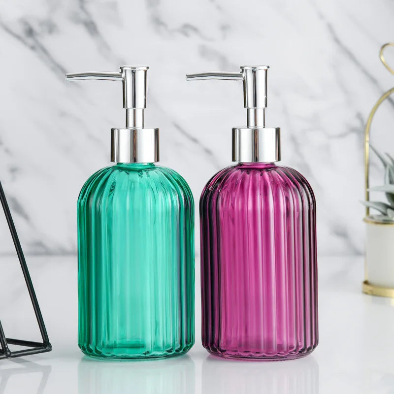 Distributeurs De Savon En Verre Strié Multicolore Avec Pompe Chromée 400 ML