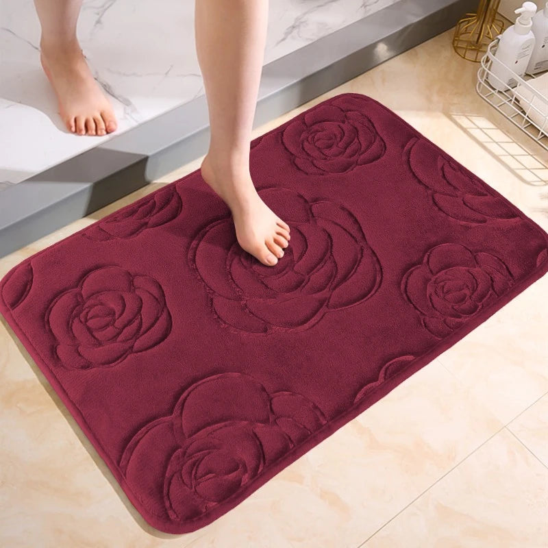 Tapis De Salle De Bain Avec Motif Floral Antidérapant