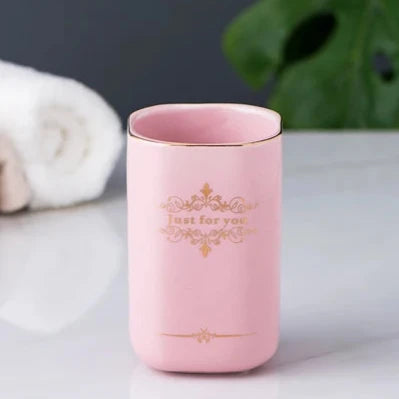 Kit Accessoires Salle de Bain en Céramique Rose