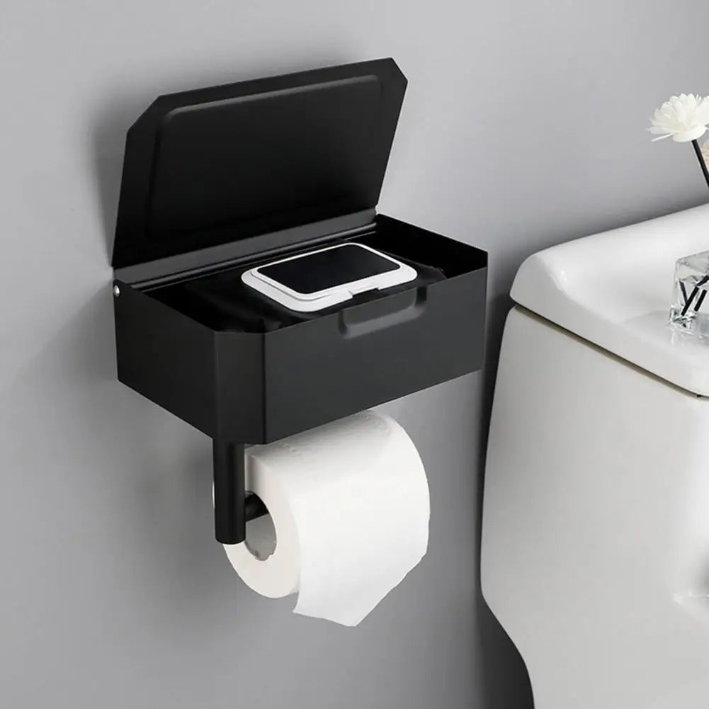 Porte Papier Toilette Avec Boîte De Rangement En Métal Noir