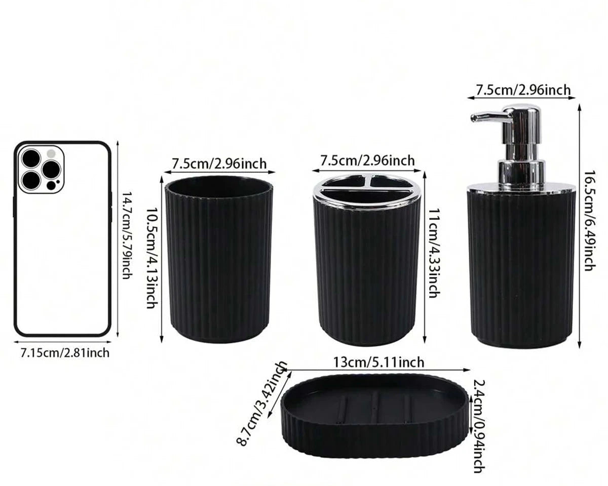 Kit Accessoires De Salle De Bain Noir Mat Avec Distributeur Et Porte-Savon