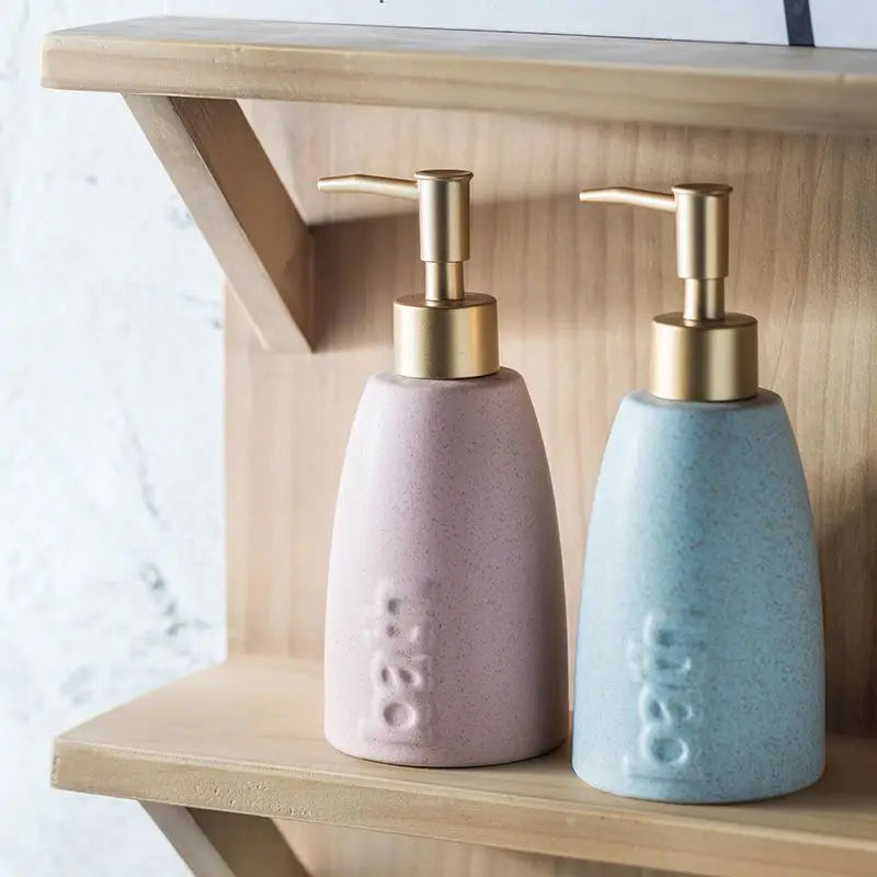 Distributeur De Savon En Céramique Minimaliste - Édition Pastel Avec Pompe Dorée