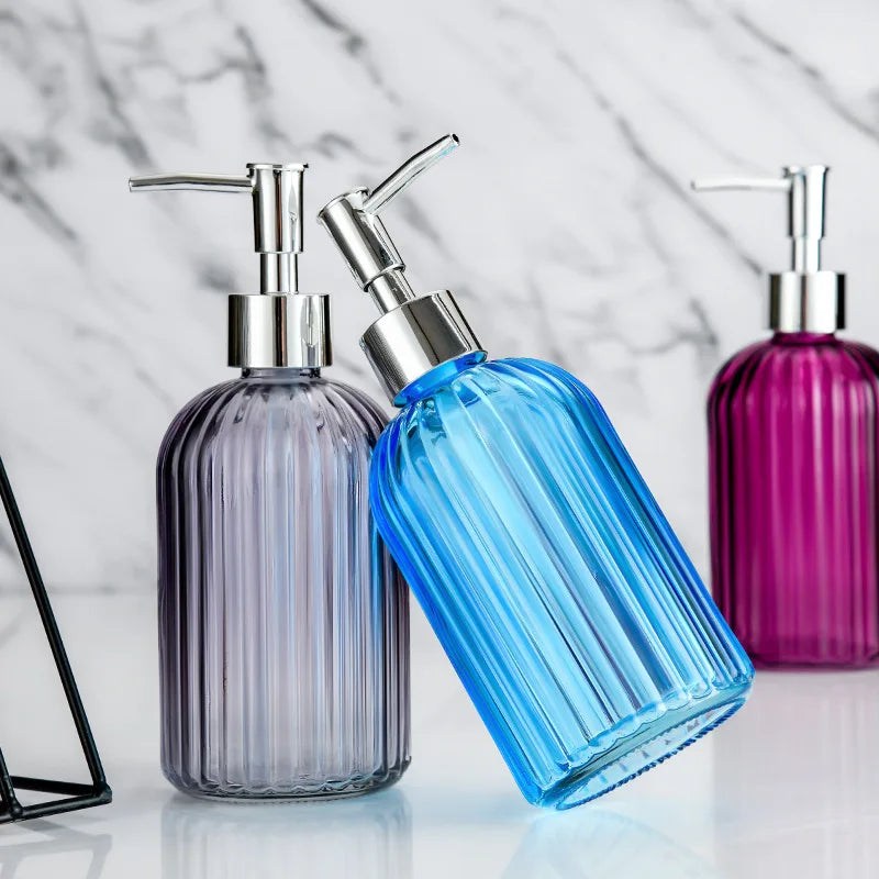 Distributeurs De Savon En Verre Strié Multicolore Avec Pompe Chromée 400 ML