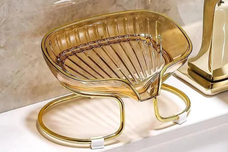 Porte-Savon Design Transparent Avec Support Doré