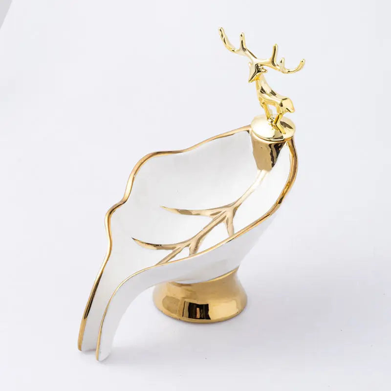 Porte-Savon Feuille Design Luxe Avec Ornement Cerf En Métal