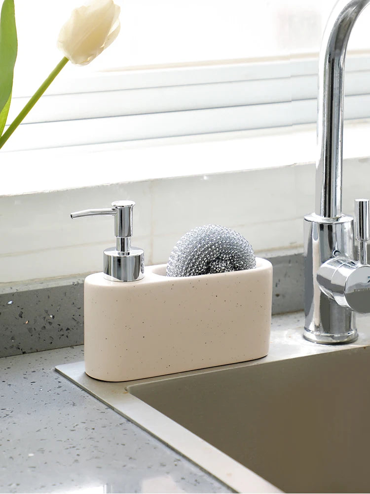 Distributeur De Savon Avec Emplacement Porte-Éponge Intégré En Céramique