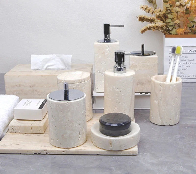 Kit Accessoires Salle De Bain En Marbre Beige Luxueux