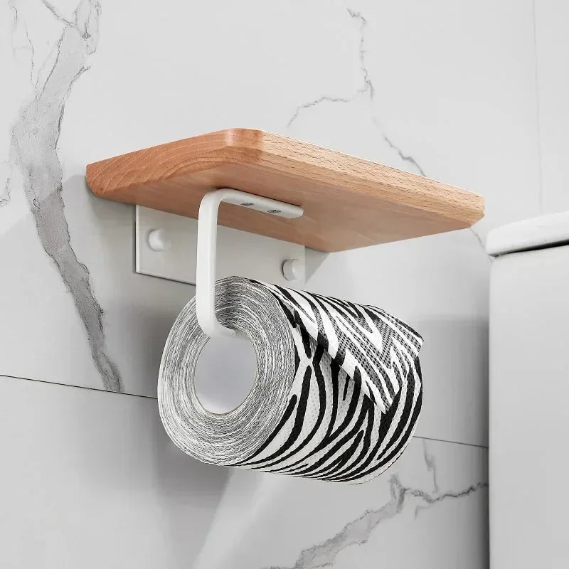 Porte Papier Toilette Avec Étagère En Bois Et Support Métallique