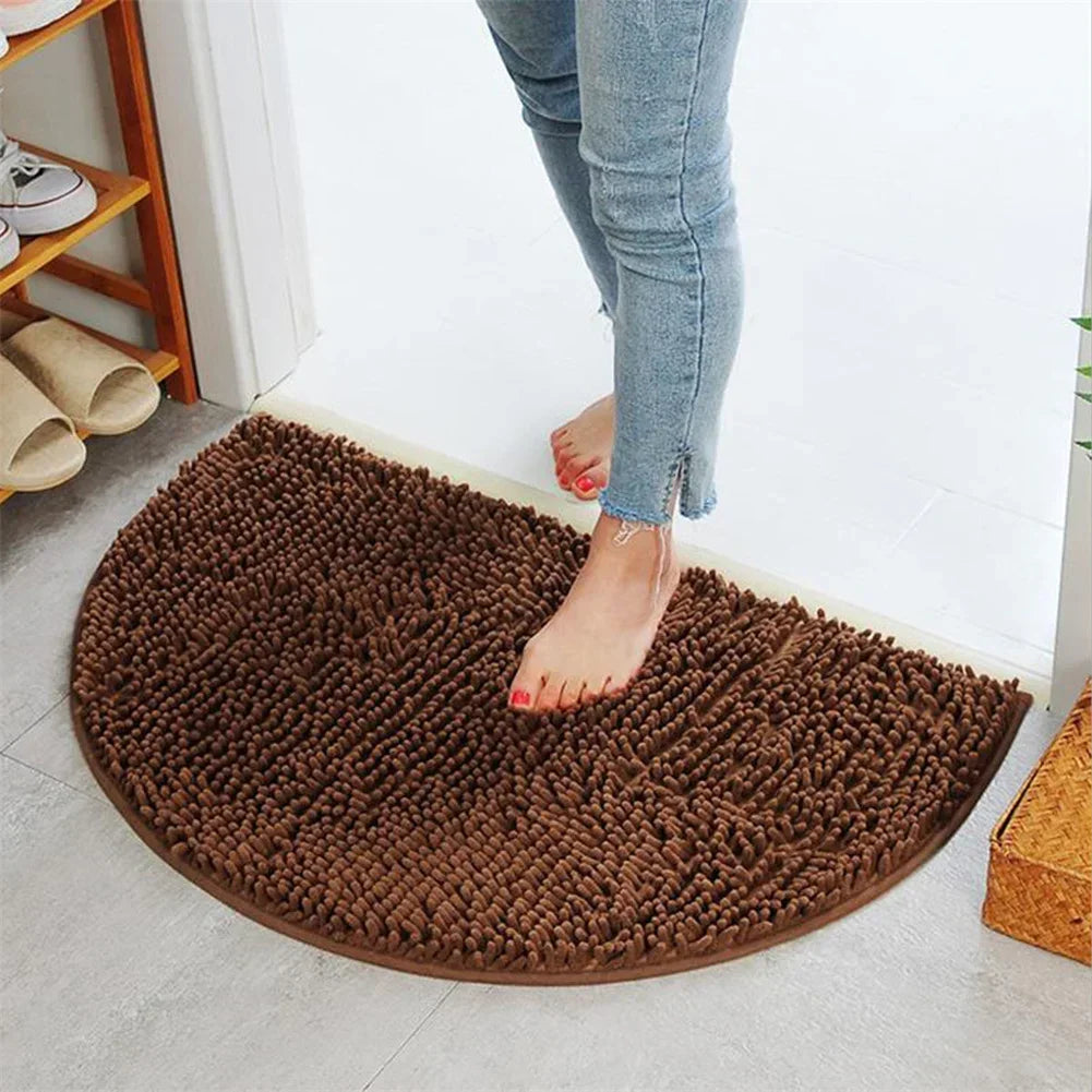 Tapis Demi-Lune En Microfibre Beige Ultra Doux Et Antidérapant