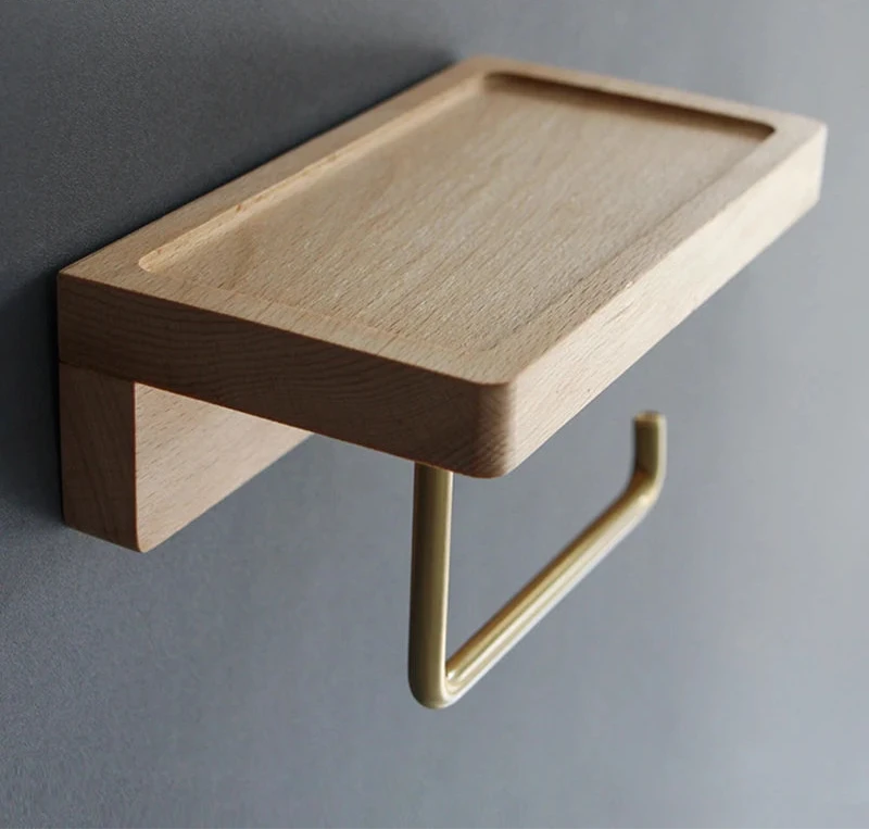 Porte Papier Toilette Bois Massif Avec Support Métallique Intégré