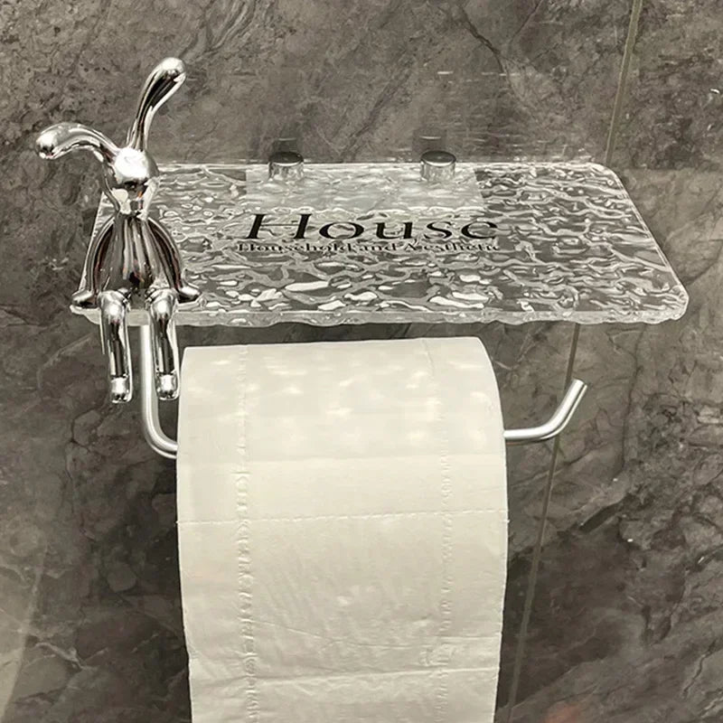 Porte Papier Toilette Mural Avec Étagère En Verre Transparent