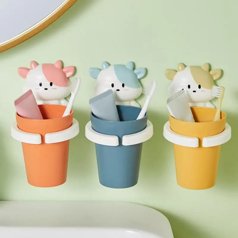 Porte-Brosse À Dents Mural Enfants Avec Gobelets Design Vache Colorée