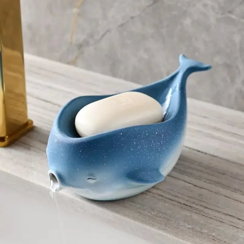 Porte-Savon Baleine En Céramique Bleu