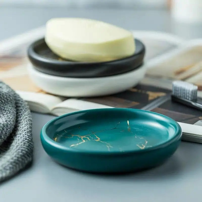 Porte-Savon Rond En Céramique Effet Marbre