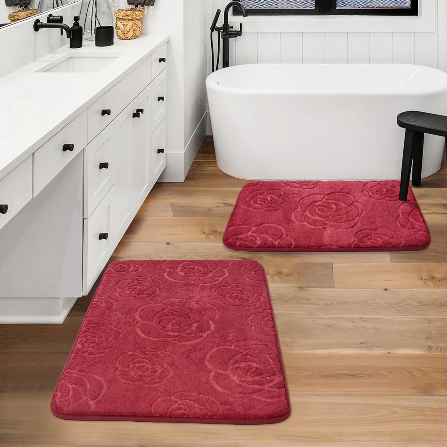 Tapis De Salle De Bain Avec Motif Floral Antidérapant