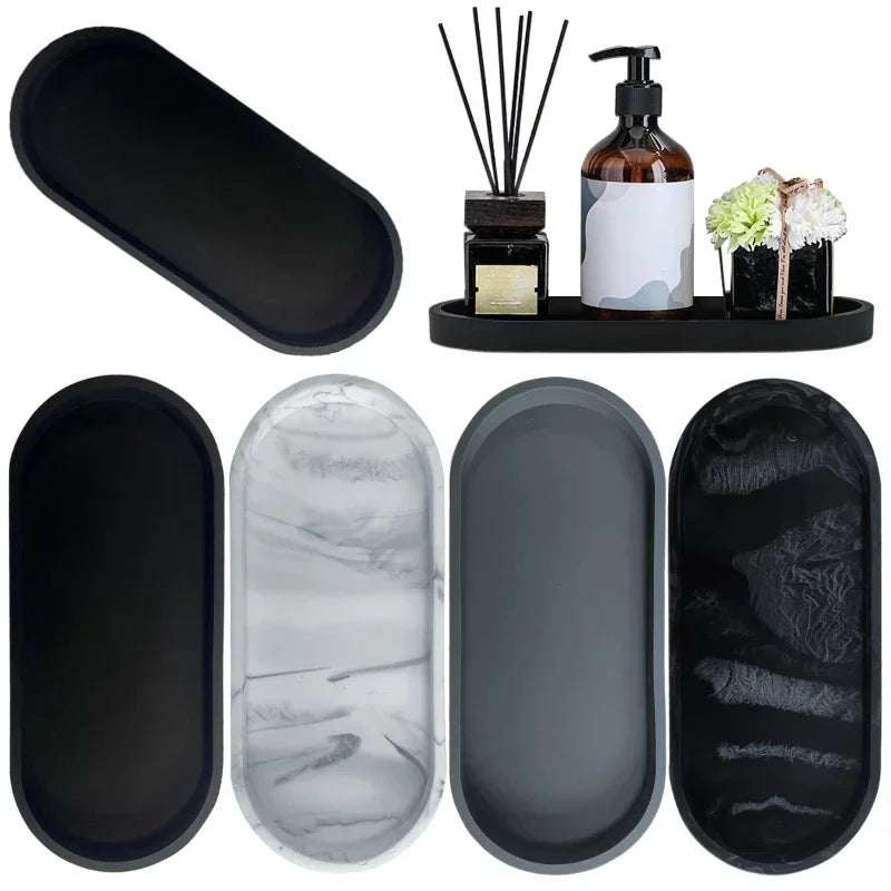 Plateau Multifonctions Noir Et Marbré Design Pour Salle De Bain