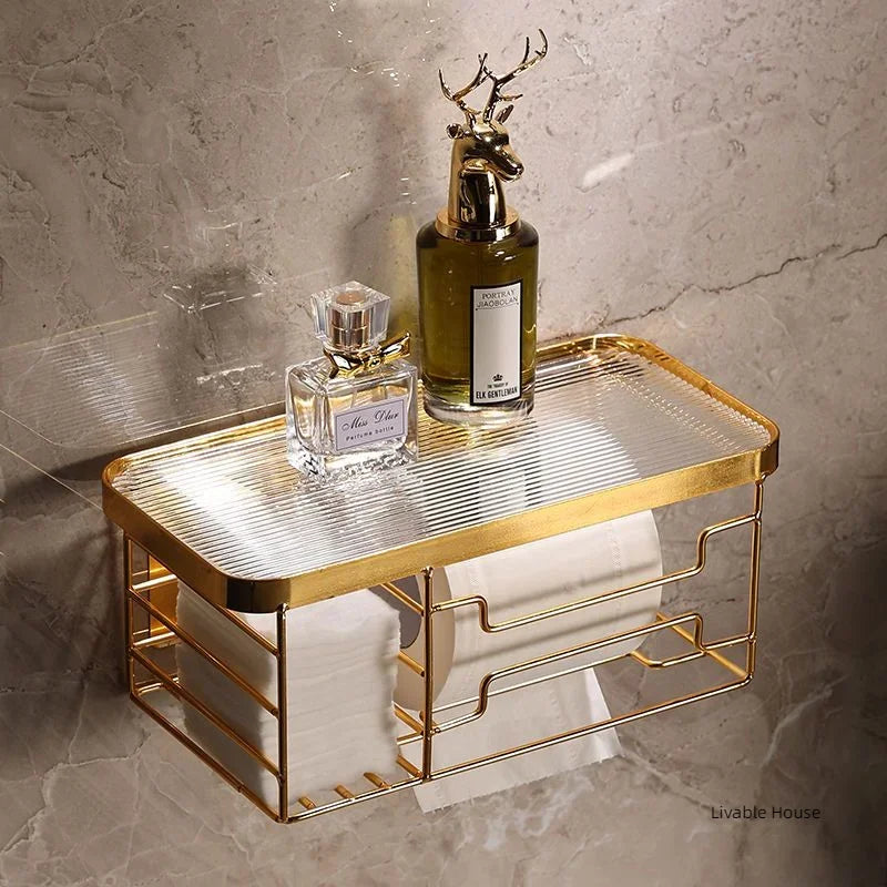 Porte Papier Toilette Luxe Avec Étagère En Verre Transparente