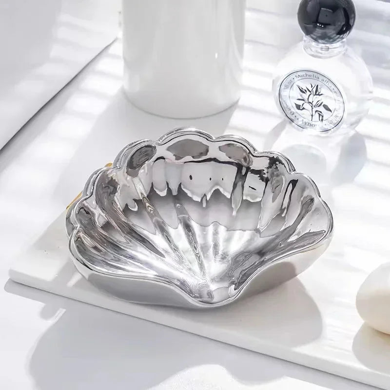 Porte-Savon En Forme De Coquillage Rose En Céramique Avec Écoulement