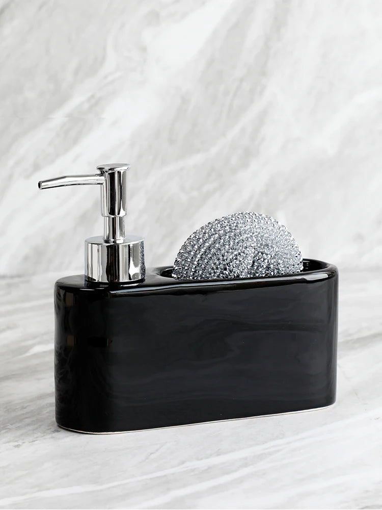 Distributeur De Savon Avec Emplacement Porte-Éponge Intégré En Céramique
