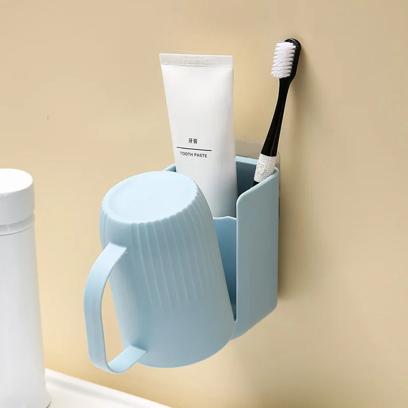 Porte-Brosse À Dents Mural Avec Gobelet Et Rangement Intégré