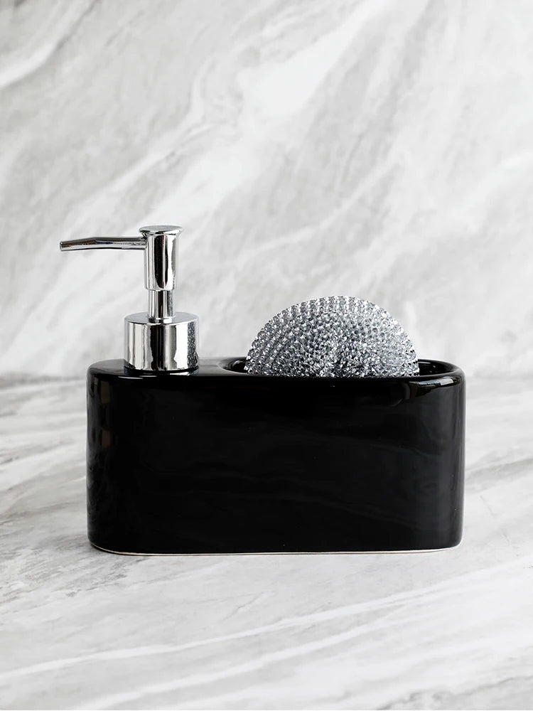 Distributeur De Savon Avec Emplacement Porte-Éponge Intégré En Céramique