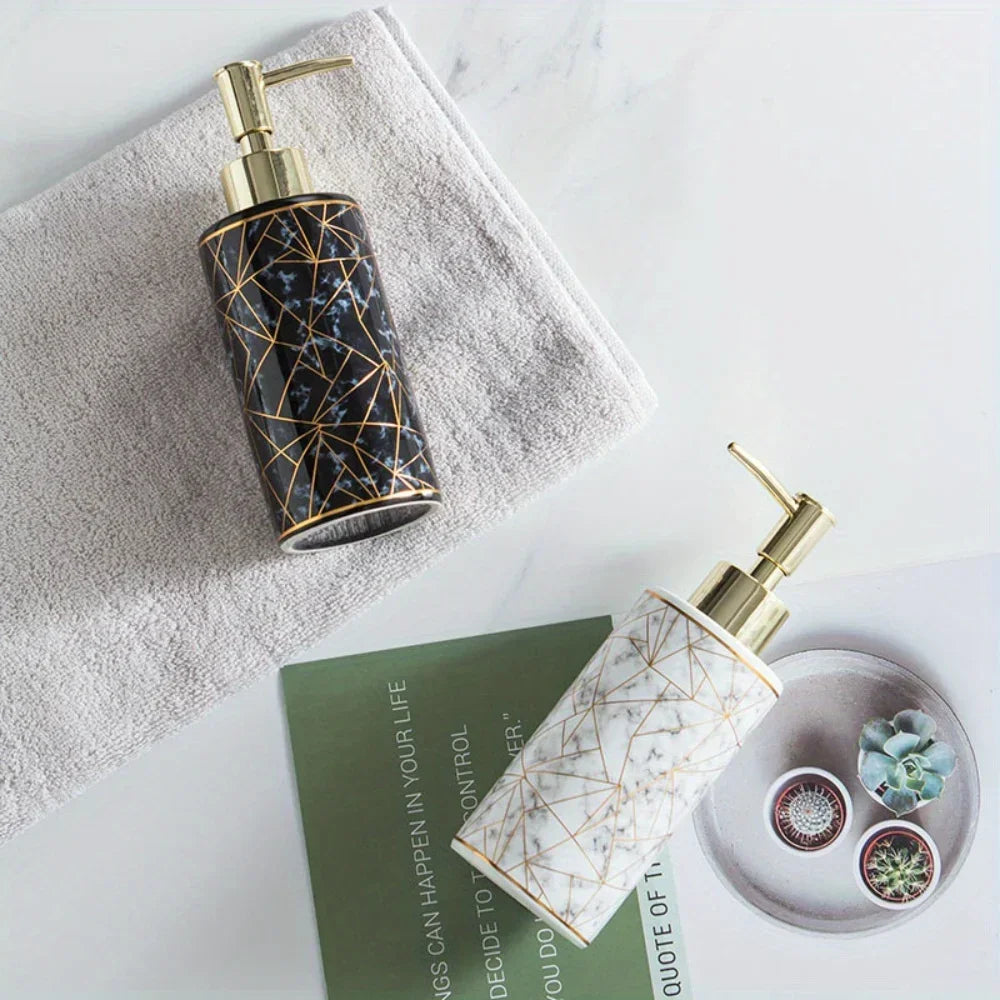 Distributeur De Savon En Céramique Effet Marbre Avec Motif Doré