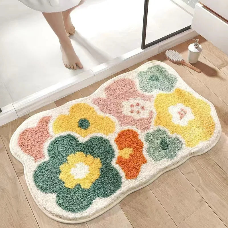 Tapis De Salle De Bain Motif Floral Coloré Antidérapant Et Absorbant