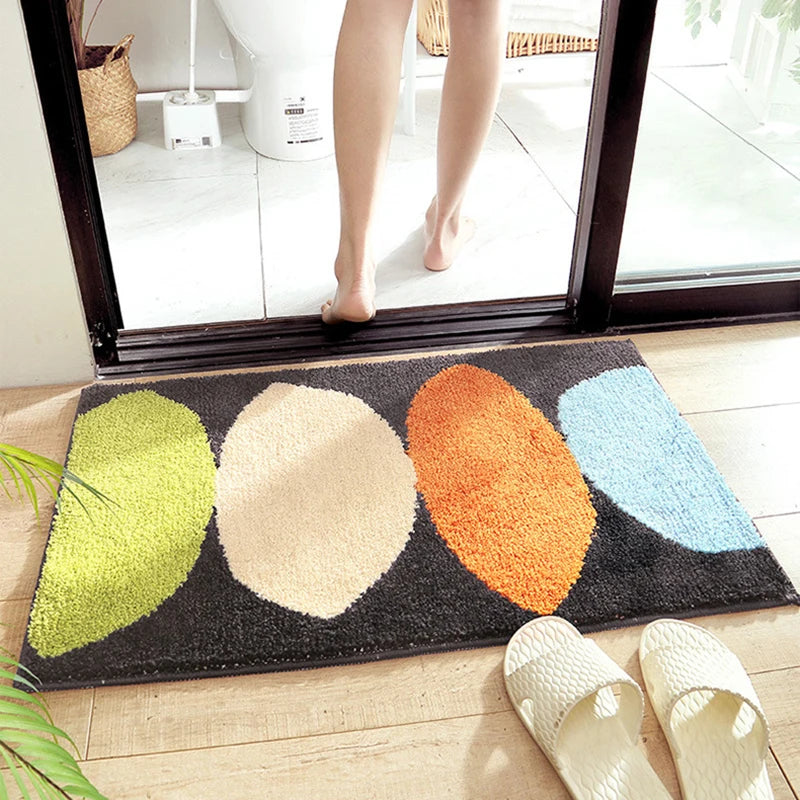 Tapis De Salle De Bain Multicolore Forme Géométrique Antidérapant Et Absorbant