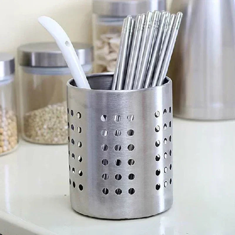 Porte-Ustensiles De Cuisine En Acier Inoxydable Avec Design Perforé