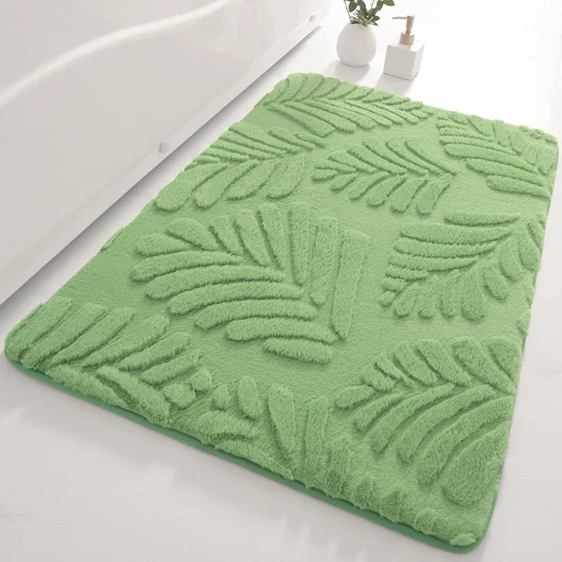 Tapis De Salle De Bain Motif Feuilles Antidérapant Et Doux