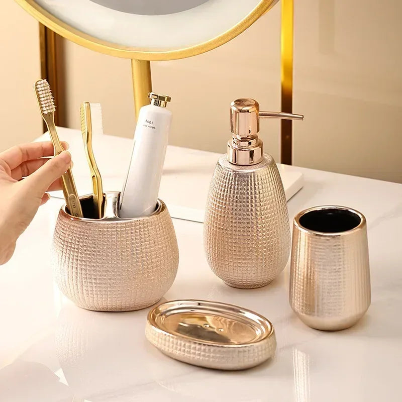 Kit Accessoires De Salle De Bain De Couleur Or Texturé