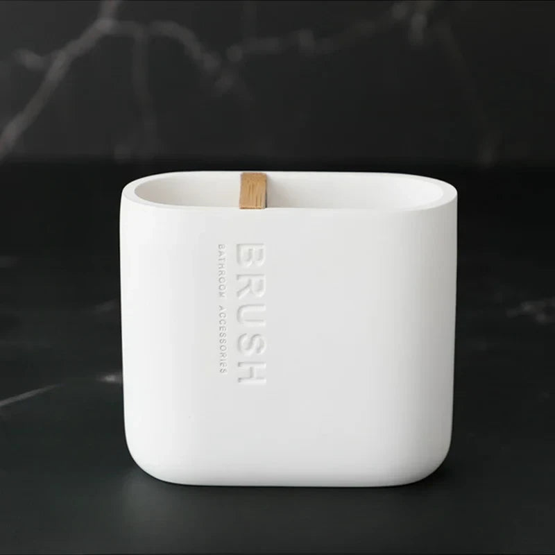 Kit Accessoires pour Toilette Blanc et Bois Composé de 6 Eléments