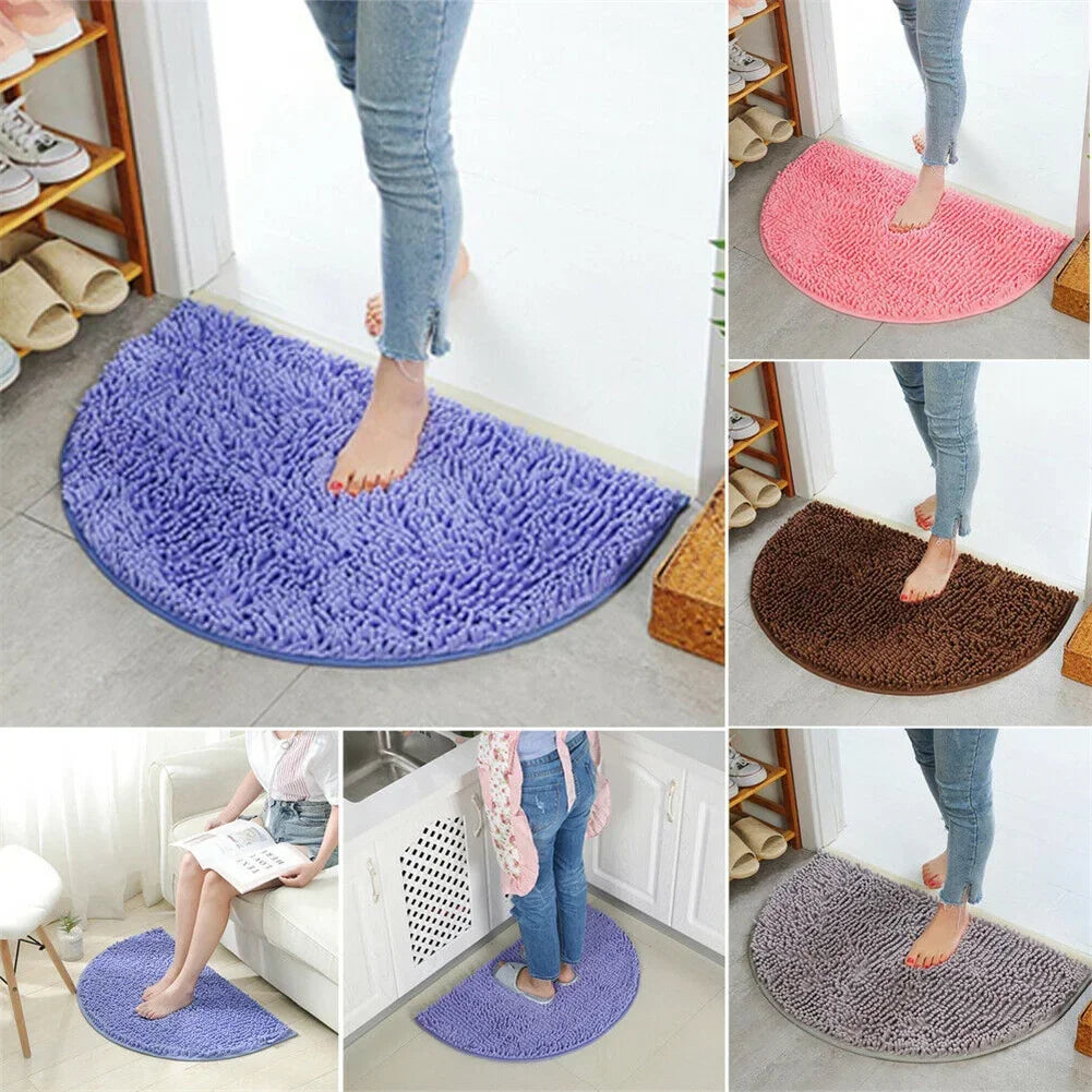 Tapis Demi-Lune En Microfibre Beige Ultra Doux Et Antidérapant