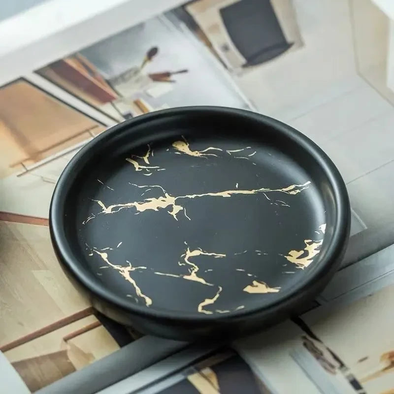 Porte-Savon Rond En Céramique Effet Marbre