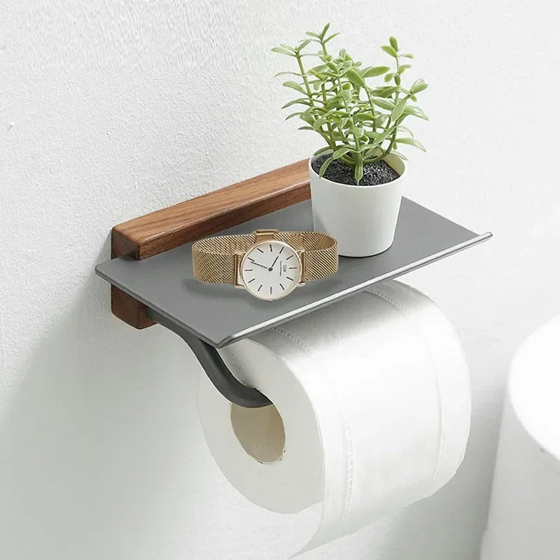 Porte Papier Toilette Avec Étagère En Bois Et Métal