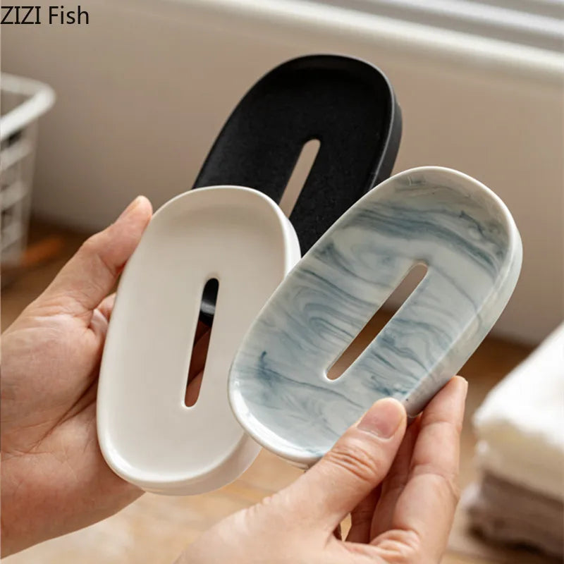 Porte-Savon En Céramique Marbrée Noir Et Blanc Design Minimaliste