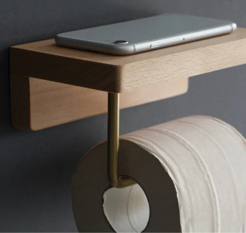 Porte Papier Toilette Bois Massif Avec Support Métallique Intégré