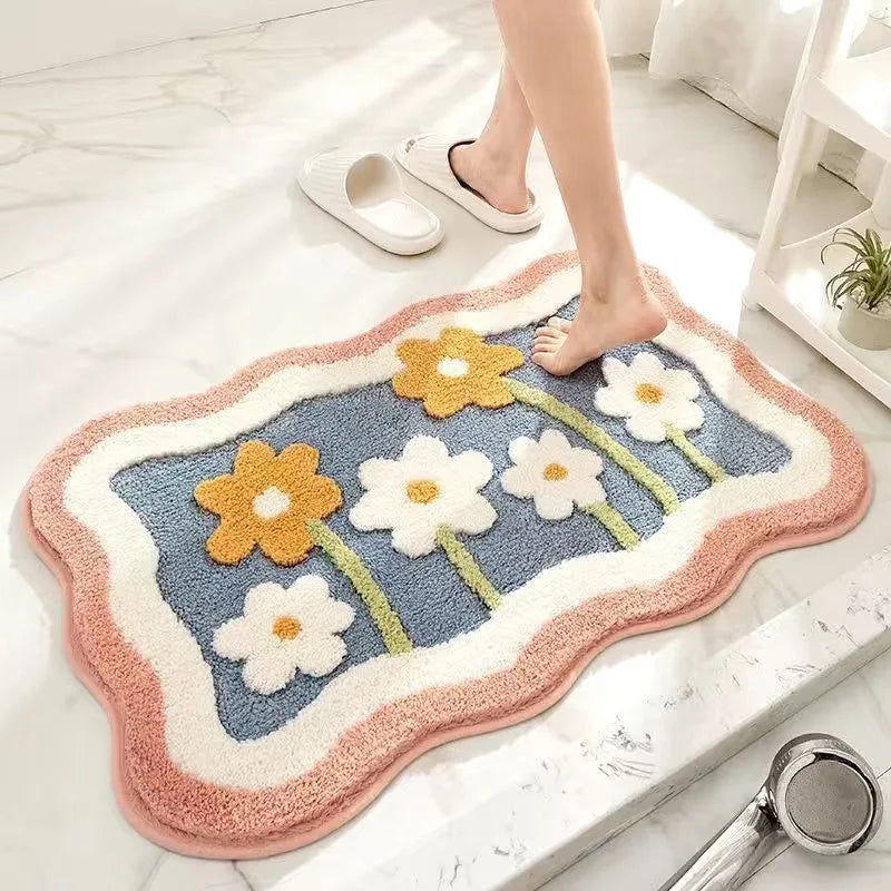 Tapis De Salle De Bain Motif Floral Coloré Antidérapant Et Absorbant