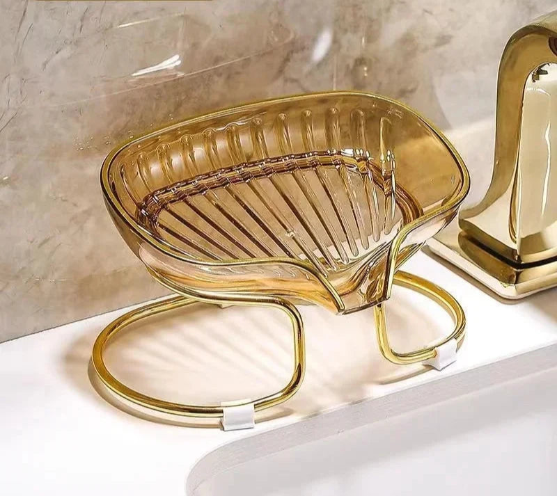 Porte-Savon Design Transparent Avec Support Doré