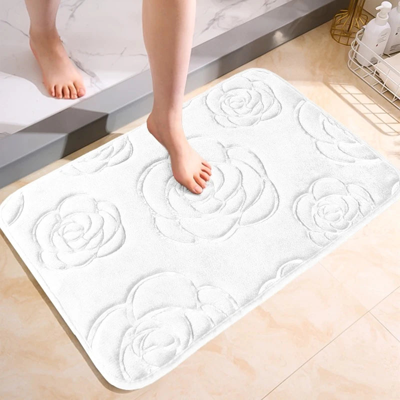 Tapis De Salle De Bain Avec Motif Floral Antidérapant