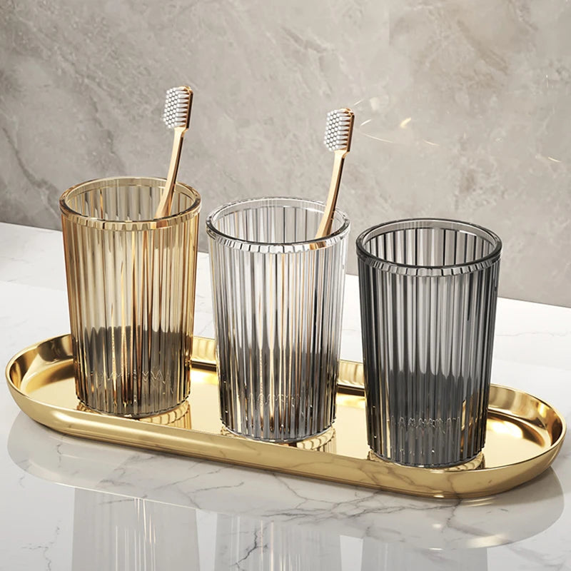 Verres À Dents Transparente En Résine Avec Plateau Doré