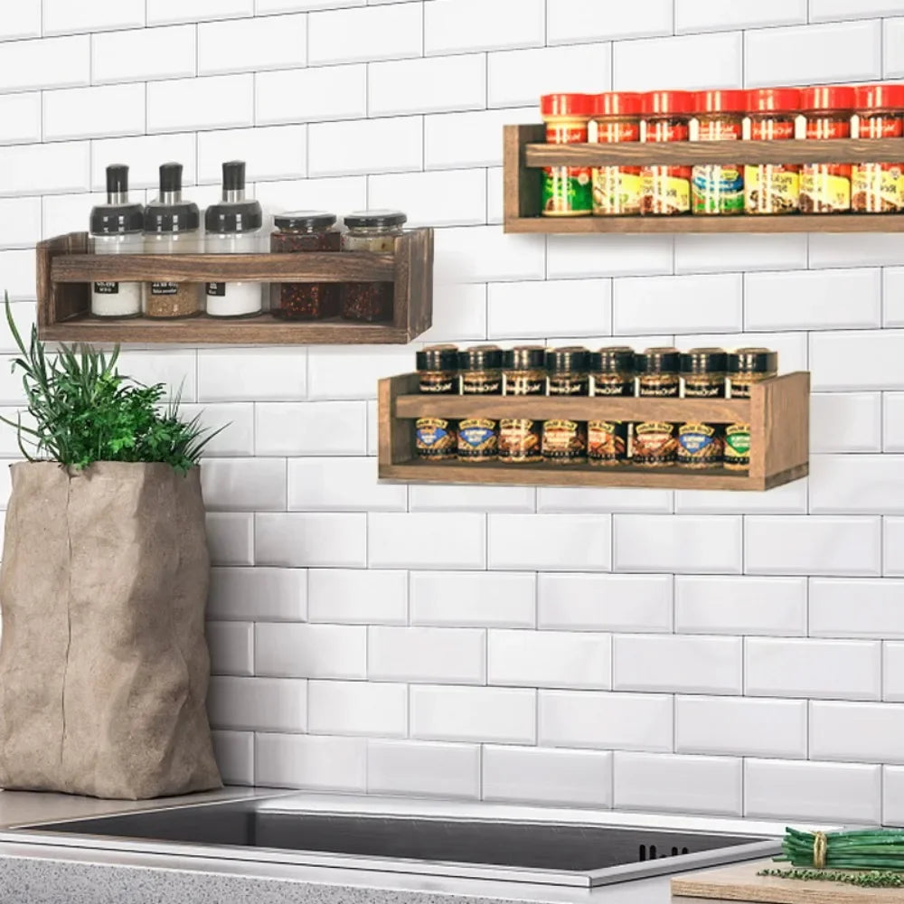 Porte Epices En Bois Naturel Mural