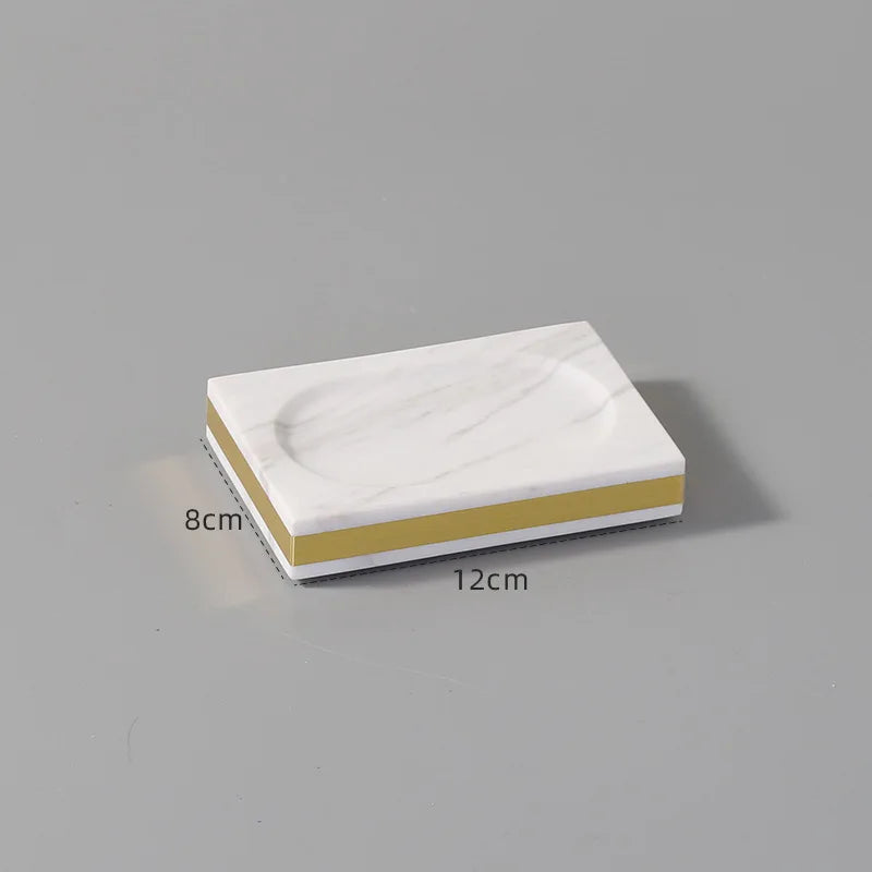 Kit Accessoires Salle de Bain en Marbre Naturel Blanc et Or
