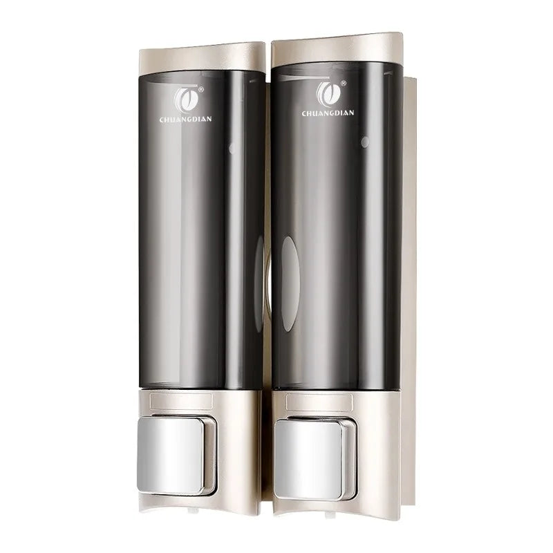 Distributeur Mural Double De Savon Et Shampooing En Plastique Doré